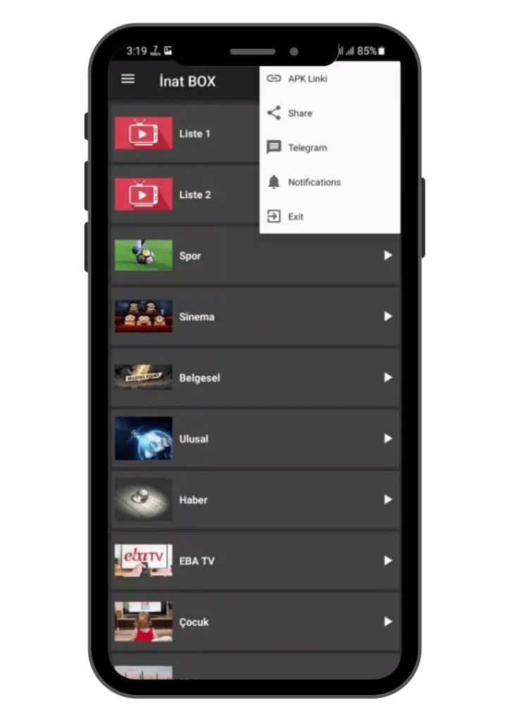 Inat Box mobil arayüzü